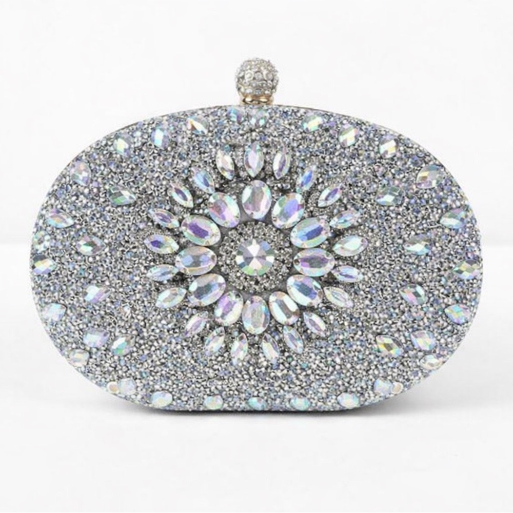 Ramla Evening Bag Crystal Silver Rhinestone Buckle Clutch Crossbody